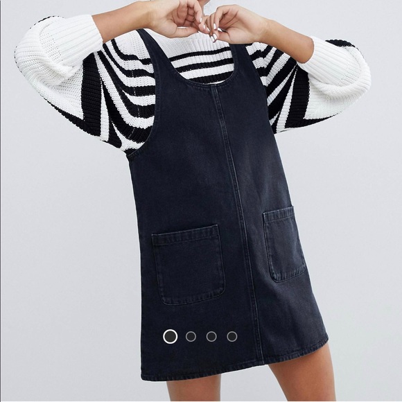 Monki denim pinafore dress in black - Picture 4 of 8